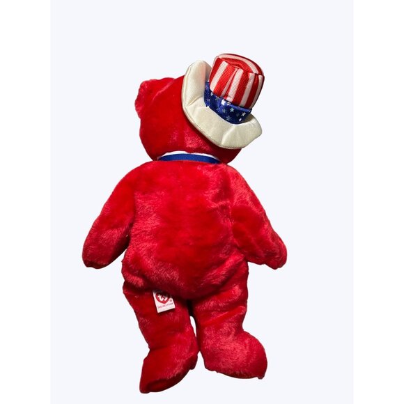 Ty Beanie Buddies  Plush Sam Red Bear With Patriotic Hat and Ribbon - Picture 8 of 11